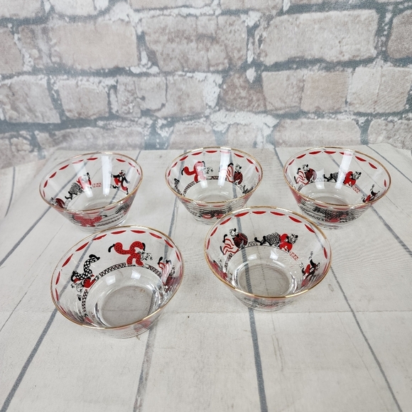 Vintage Mid Century Libby Fruit Bowls Clowns Gold Rimmed Set of 5 - Picture 13 of 16